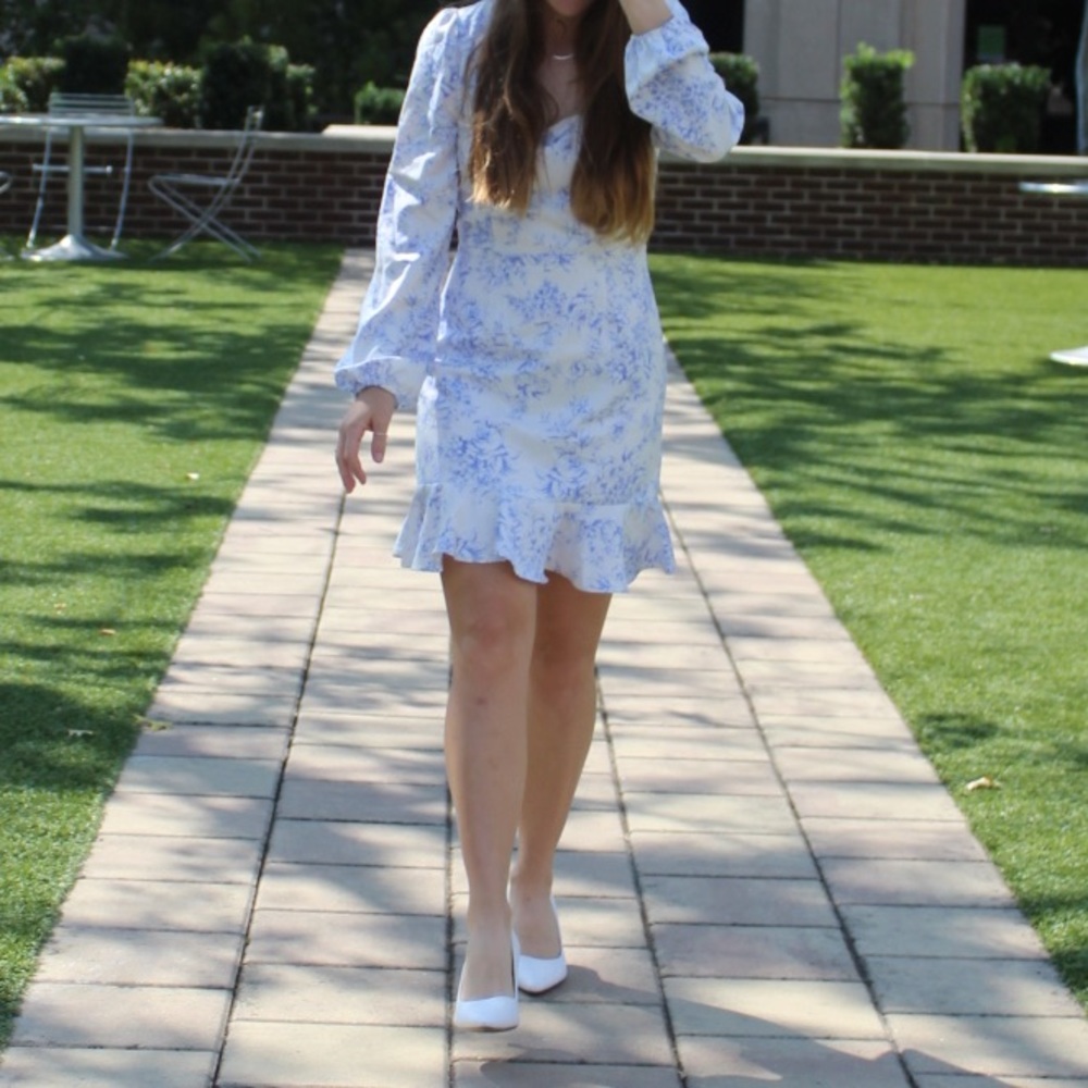 Blue and white cocktail dress